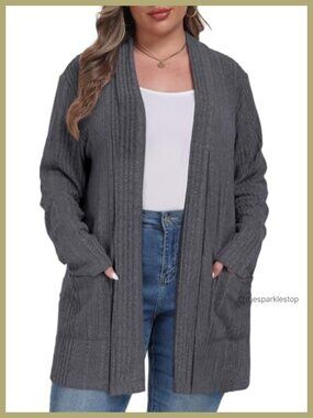 Plus Size Cardigan Loose Fit Long Sleeve Sweater with Pockets